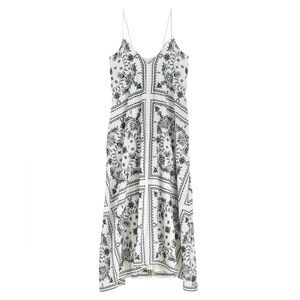 Madewell Embroidered Deep V-Neck Midi Dress in
White/Dark Navy Bandana